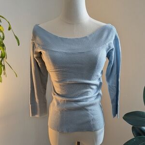 Y2K Style Light Blue Off-Shoulder Sweater